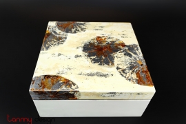 White square lacquer box hand painted with abstract lotus leaf 20 cm